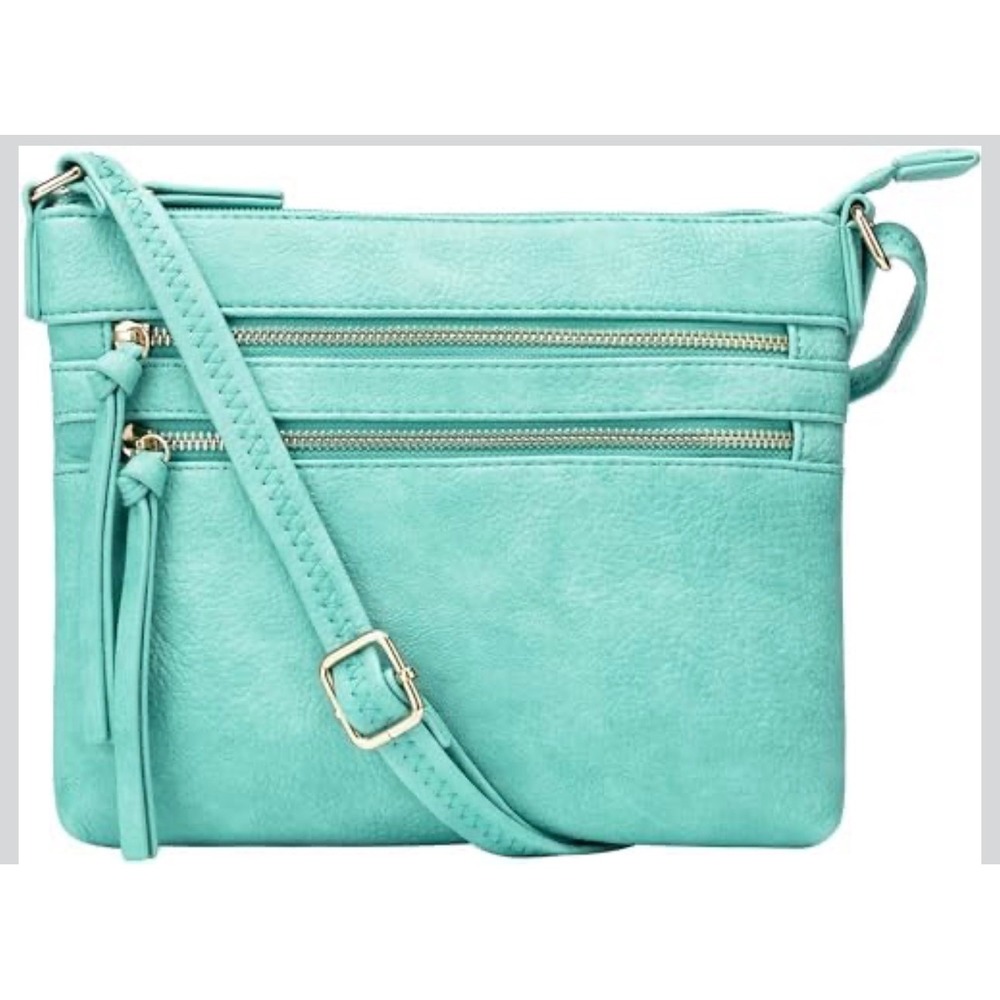 Brentano Mint Green Vegan Leather Multi-Zip Crossbody Organizer Bag New